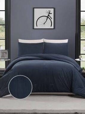 NEW Maker’s Collective Navy Blue Corduroy Comforter/Sham Bedding Set, Twin